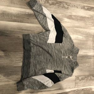 PINK Grey 1/4 Zip with black and white stripes